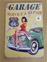 Garage Service & Repair Route 66 Pin Up Metal Sign