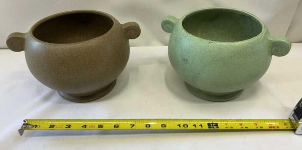 2-Vintage McCoy Floraline  Green Urn Planters,