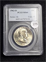 1962D Ben Franklin Half Dollar PCGS MS64