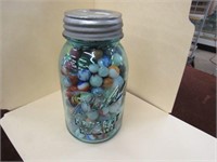 Ball Perfect Mason Blue Jar full of Marbles