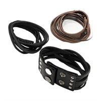 Faux Leather Adjustable Bracelet Lot Of 3