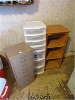 Metal Cabinet, Plastic drawer shelf, wood shelf