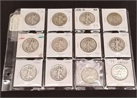 12 Mostly Early Walking Liberty Halves