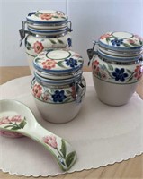Ceramic Containers, Spoon Rest, 2 Cloth Placemats