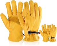 2 Pairs Yellow Leather Work Gloves, XL