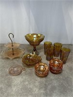 Assortment of Carnival amber colored glass cups,