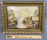 River Falls Scene Oil Painting on Board