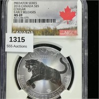 2016 CANADA $5 MS69 NGC COUGAR EARLY RELEASES