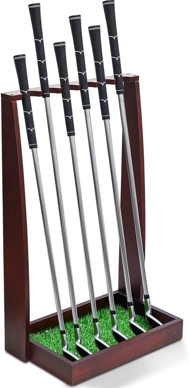 Wooden Golf Putter Stand  Holds 6 Clubs  Brown