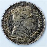 1929 5 Pieci Lati Latvijas Silver Coin - Hole