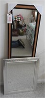 Silver framed beveled glass wall mirror and