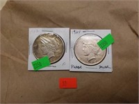 Lot of 2 1922 & 1924 Silver Peace Dollar Coins