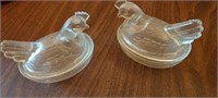 (2) Hens on a Nest Clear Glass Figurines/ Trinket