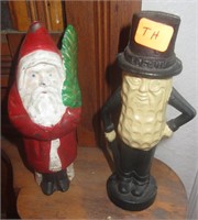 Iron Figural Santa & Pl. Peanut Banks