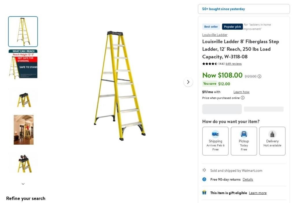 FM9562  Louisville Ladder 8' Fiberglass Step