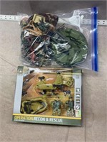 army rescue set and bag of toys