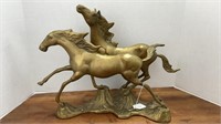 Galloping brass horse statue, 14x21