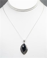 Modern Silver Onyx Pendant Necklace