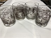 Lot of 4 glass highball glasses 1900s themed