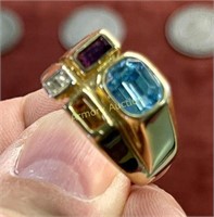 8 KT GOLD ELECTROPLATE MULTI COLOR STONE RING