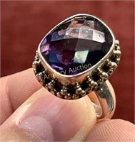 STERLING WITH FACETED AMETHYST STONE RING