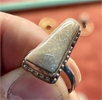 STERLING RING WITH JASPER ?? STONE