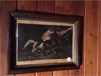 Antique Framed Print 16.5X12.5 Horses & Lightning