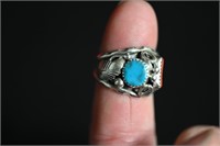 Sterling Silver Turquoise and Coral Ring