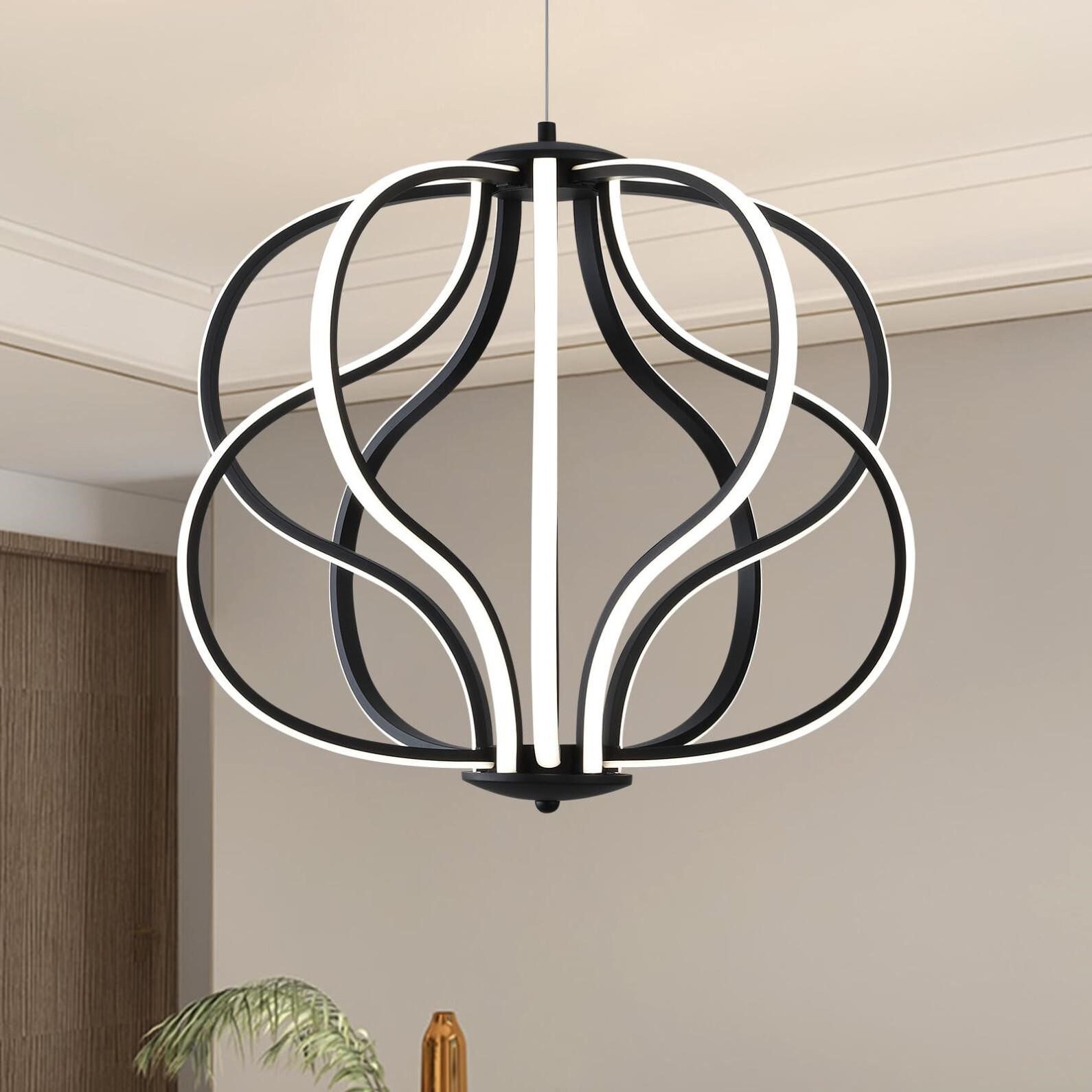 With Light Forward Modern LED Chandelier,Black Adj