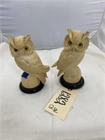 Pair Carved Owl Bookends signed 7"