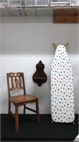 Wooden Chair, Ironing Table, & Corner Shelf