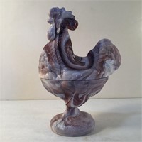 AGATE GLASS ROOSTER JAR