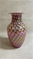 Vintage Signed Glass Feather Iridescent Vase