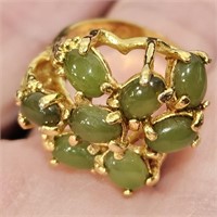 18K Gold HGE Ring w Green Emeralds Sz 5