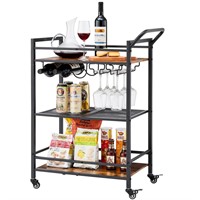 Tajsoon 3-Tier Bar Cart, Mobile Bar Serving Cart,