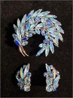 SHERMAN BLUE & AURORA BOREALIS BROOCH EARRING SET