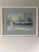 Vintage art print "Winter landscape" framed