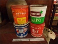 4 Vintage Tin Lard Cans