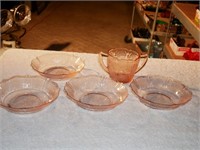 Vintage Pink Depression Dessert Bowls & Sugar Bowl