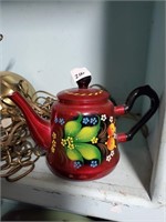Metal Tole Painted Teapot