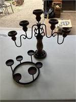 Wooden/metal candelabra, tea light candle ring