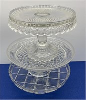 Decorative Cut Glass Cake Plates 3 Pcs