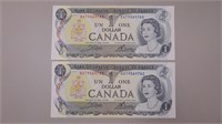 (2) 1973 Canadian One Dollar Sequential ,