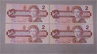 (4) 1986 Canadian Two Dollar Sequential Numbered