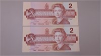 (2) 1986 Canadian Two Dollar Sequential ,