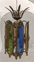 Vintage hanging colored glass light fixture