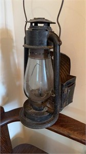 Antique railroad lantern, marked ideal, banner