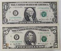 1981/95 $1 & $5 USA BANK NOTES