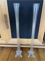 Pair of Tall Glass Eiffel Tower Vases