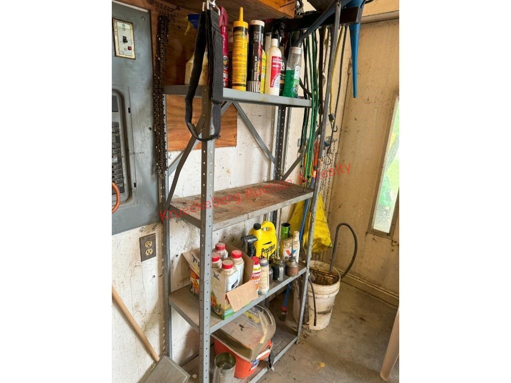 Metal Shelf W/ Contents & Cabinet Contents